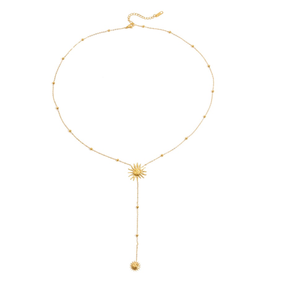 1 collar con colgante de cadena larga de acero inoxidable dorado con diseño de sol sexy para mujer Imagen8