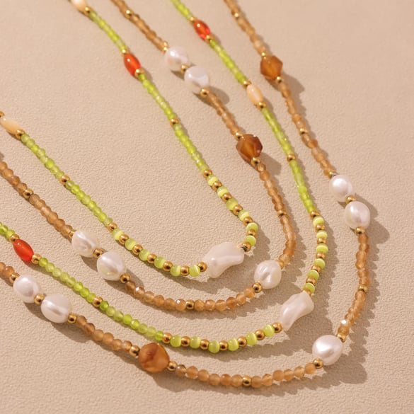 1 Stück Elegante Perlen Natursteine Goldfarbene Perlenketten für Damen