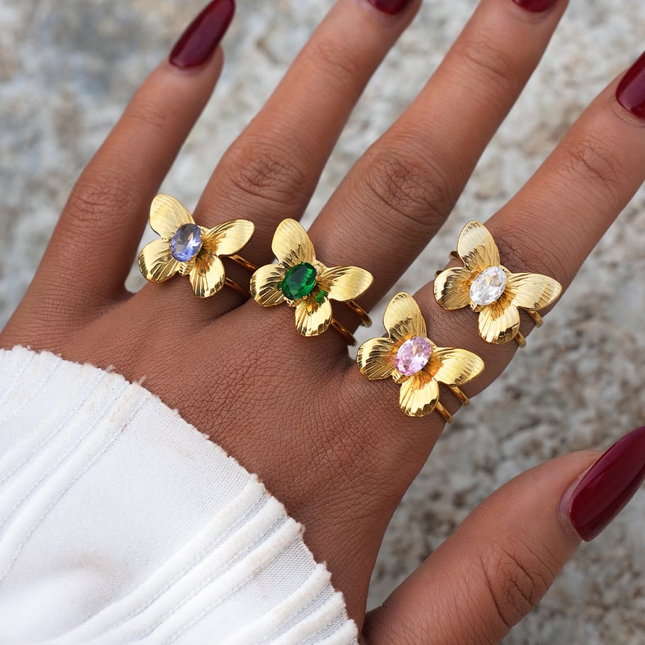 1 Stück Statement-Ringe aus Edelstahl mit Schmetterlingsmotiv in Goldfarbe Bild3