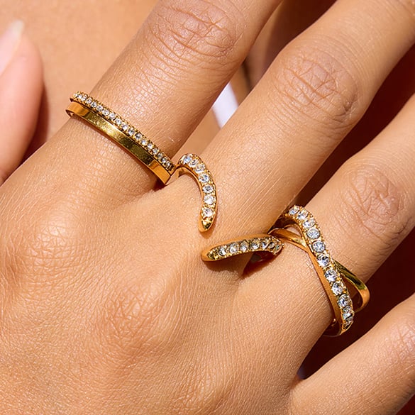 1 Piece Luxurious Geometric Stainless Steel Gold Color Women's Gemstone Rings