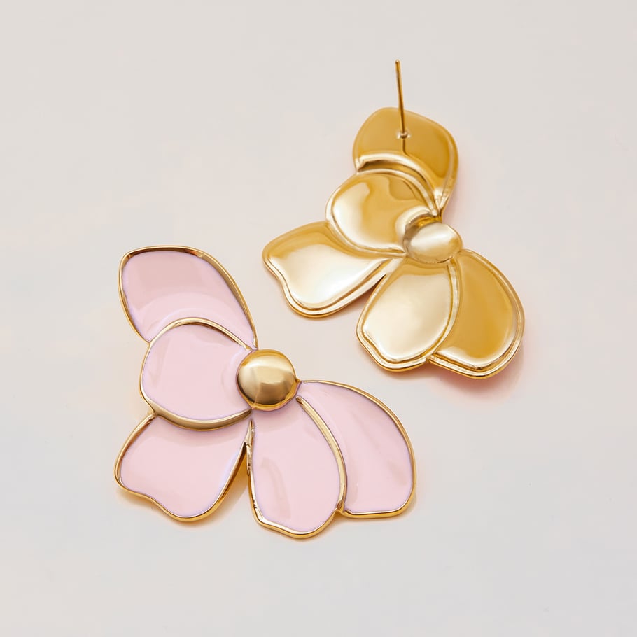 1 Pair Elegant Flower Stainless Steel Gold Color Women's Stud Earrings Picture8
