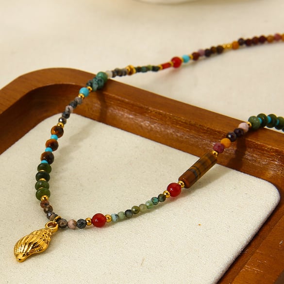 Collana con perline color oro e pietre naturali da 1 pezzo 2