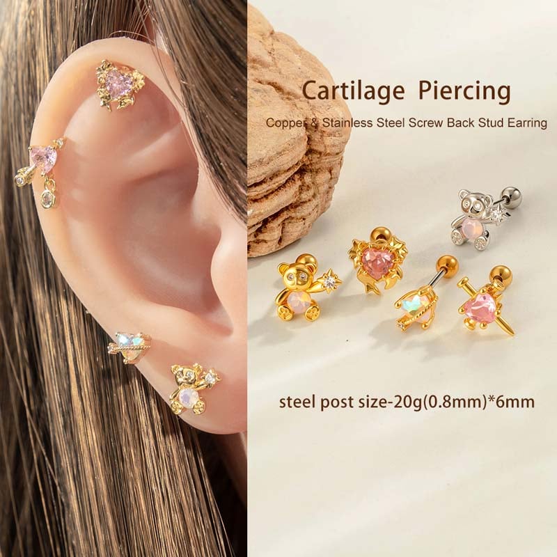 1 pieza de pendientes de perforación para mujer con circonitas de color cobre y dorado de Sweet Bear Imagen5