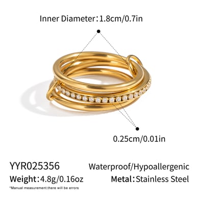 1 Piece Simple  Patchwork Stainless Steel Gold Color  Rhinestone Statement Rings h5 