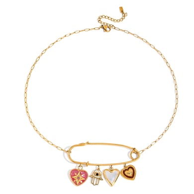 Collier avec pendentif en forme de cœur en acier inoxydable doré pour femme, 1 pièce h5 