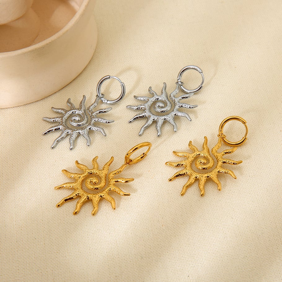 1 Pair Classic Series Retro Sun/Moon Stainless Steel  Dangle Earrings Picture3