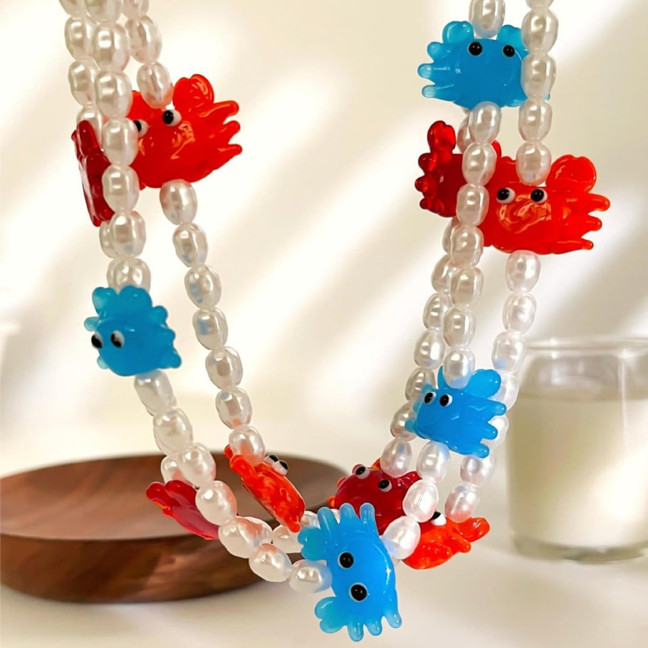 1 Piece Glaze Crab Pearl Beaded Necklace Picture4