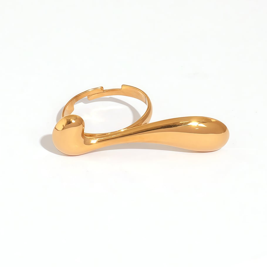 Anillos llamativos de acero inoxidable en color dorado con forma irregular simple de 1 pieza 