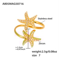 A805-Anello con doppia stella marina in zircone 5A in oro - Misura 7/Numero 7 Immagine5