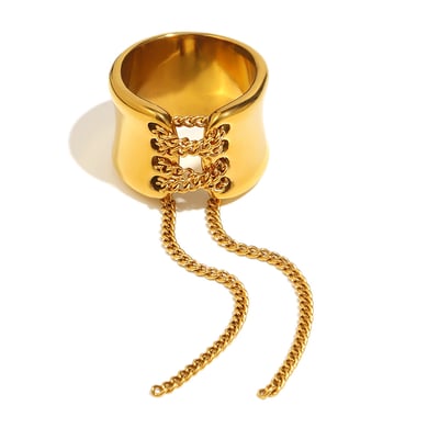 1 Piece Simple Series Daily Chain Stainless Steel Gold Color Statement Rings h5 