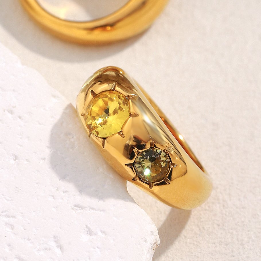 1 Piece Glamorous Round Stainless Steel Gold Color Gemstone Rings Picture4