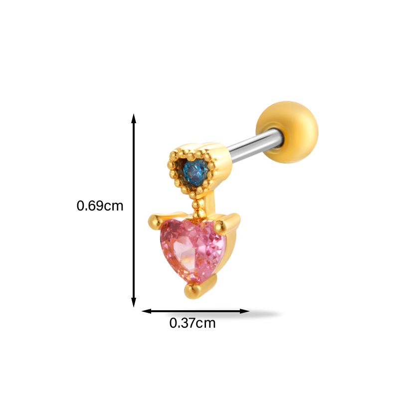 1 Piece Heart Copper Gold Color  Zircon Piercing Earring Picture2