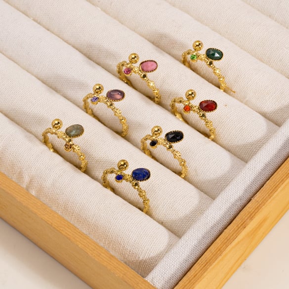 1 Pair Classic  Daily Irregular Shape Stainless Steel  Natural Stone Women's Gemstone Rings 2