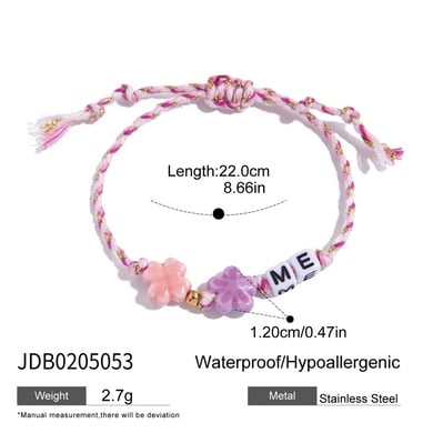 Bracelet à perles coloré en acier inoxydable pour femme, 1 pièce, motif lettre douce h5 Image2