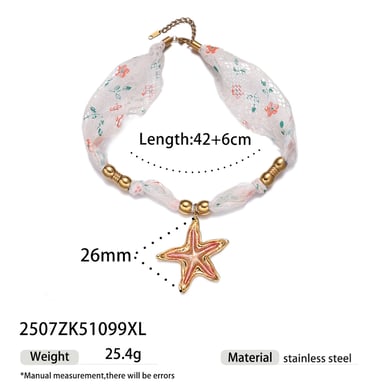 1 Piece Romantic Stainless Steel Gold Color Fabric Pendant Necklace h5 