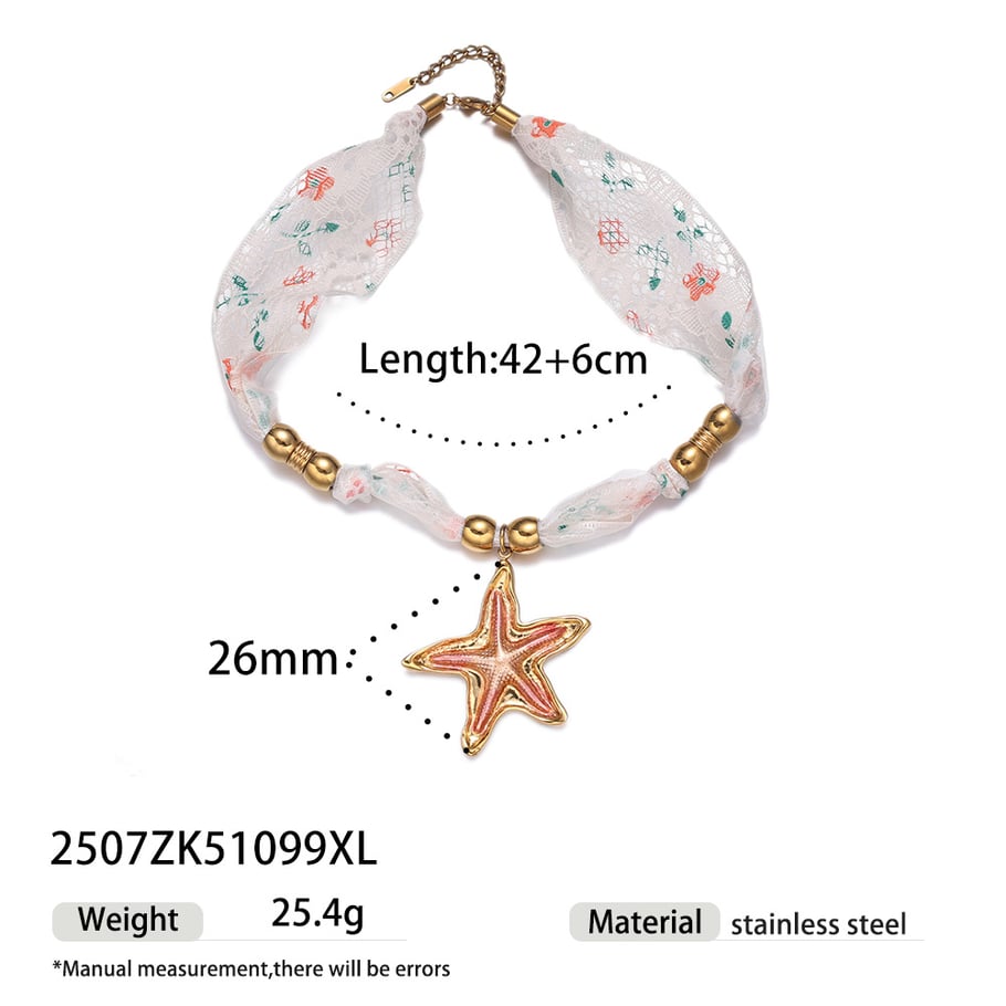 1 Piece Romantic Stainless Steel Gold Color Fabric Pendant Necklace 