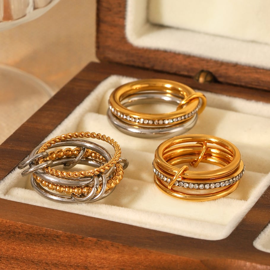 1 Pair Simple Series Daily Geometric Stainless Steel Statement Rings h5Picture5