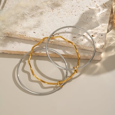 1 Piece Simple Series Daily Mixed Gold Color And Silver Colors  Women's Bangles h5 Picture4