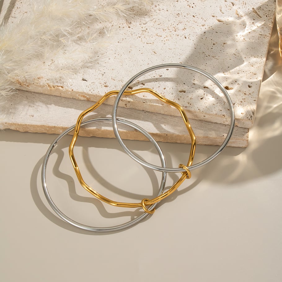 1 Piece Simple Series Daily Mixed Gold Color And Silver Colors  Women's Bangles Picture4
