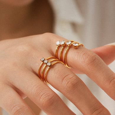 1 Piece Simple Three Layers Stainless Steel   Gold Color  Zircon Statement Rings h5 Picture3