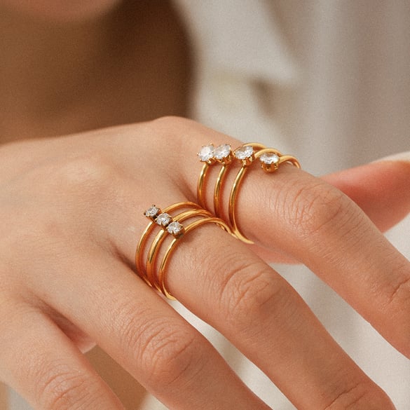 1 Piece Simple Three Layers Stainless Steel   Gold Color  Zircon Statement Rings