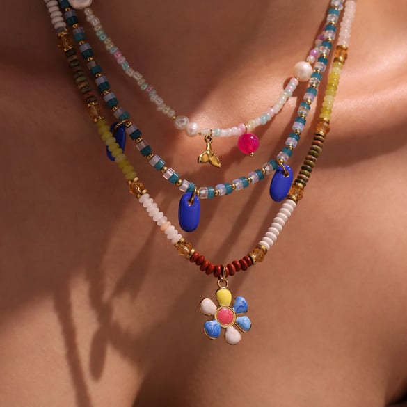 1 Stück Bohemian Flower Natursteine Goldfarbene Perlenketten für Damen 2