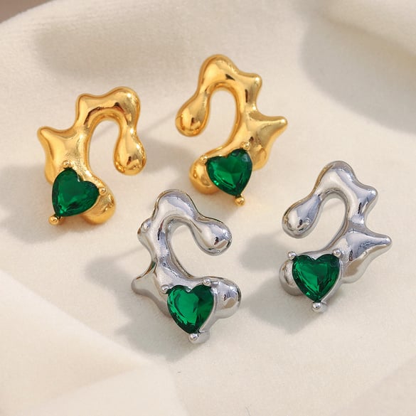 1 Paar luxuriöse Herzform-Ohrstecker aus Edelstahl in Goldfarbe für Damen 2