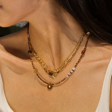 1 Piece Retro Natural Stones Gold Color Beaded Necklace h5 Picture4