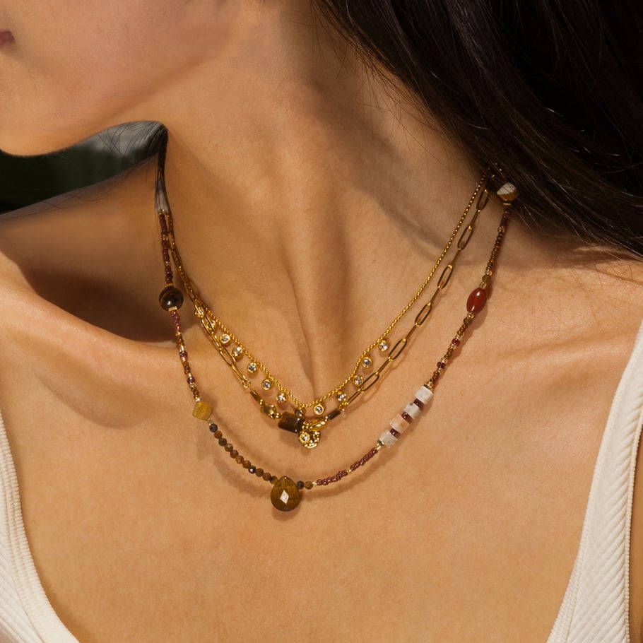 1 Piece Retro Natural Stones Gold Color Beaded Necklace Picture4