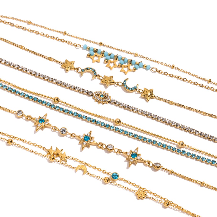 1 pulsera elegante con dije de estrella de acero inoxidable color dorado para mujer Imagen7