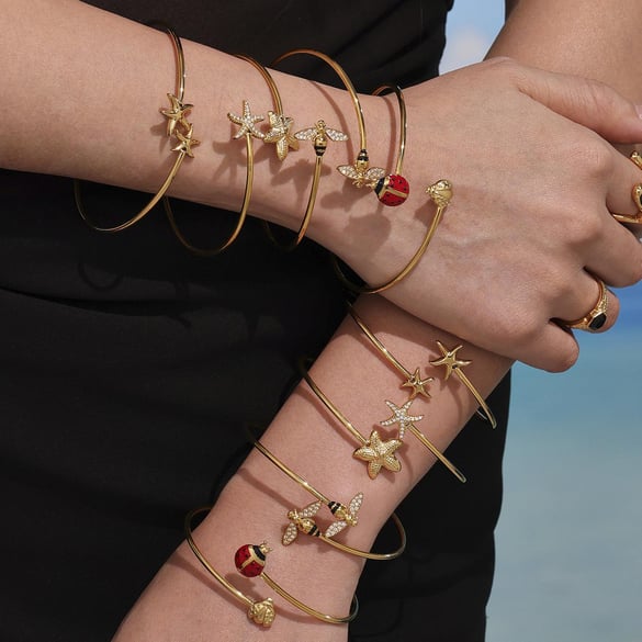 1 Piece Delicate Insect Stainless Steel Gold Color Zircon Women's Bangles
