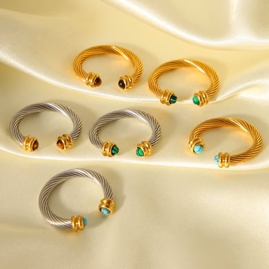 1 Piece Annular Shape Stainless Steel Gold Color Natural Stone Statement Rings h5 Picture8