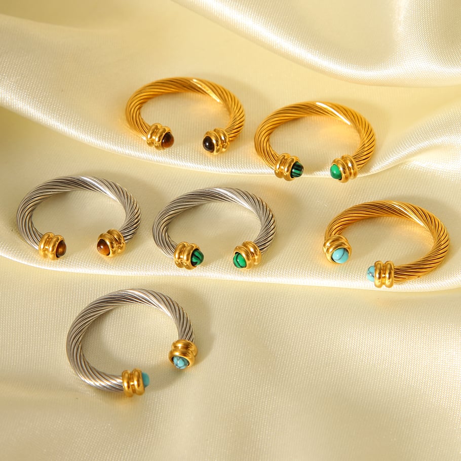 1 Piece Annular Shape Stainless Steel Gold Color Natural Stone Statement Rings Picture8