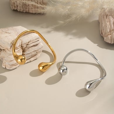 Bracciale rigido color oro in acciaio inossidabile di forma irregolare da 1 pezzo h5 Immagine3