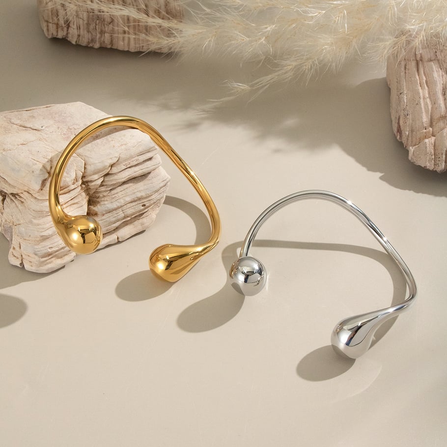 Bracciale rigido color oro in acciaio inossidabile di forma irregolare da 1 pezzo Immagine3
