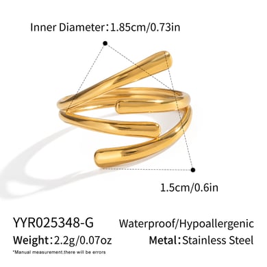 1 Piece Simple Series Daily Irregular Shape Stainless Steel Gold Color  Statement Rings h5 