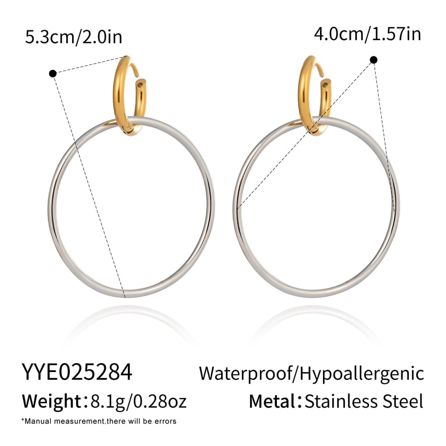 1 Pair Circle Stainless Steel Mixed Color Drop Earrings