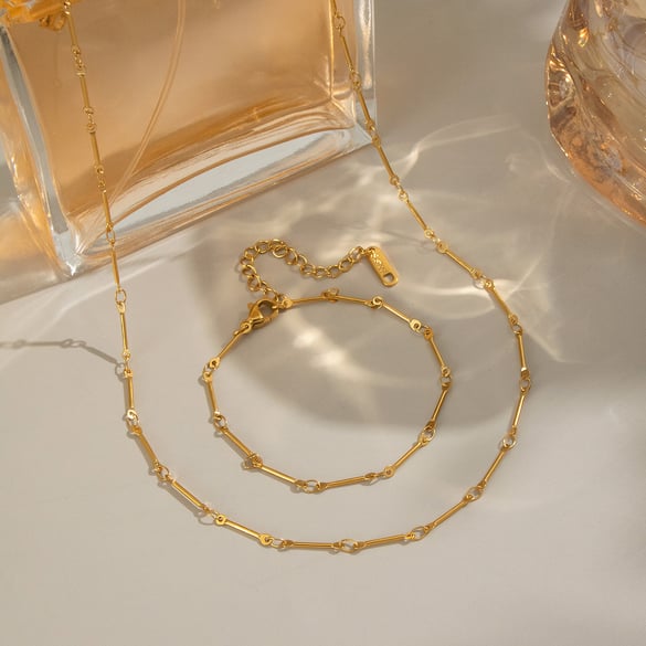 Chain Stainless Steel Gold Color Necklace Set 2