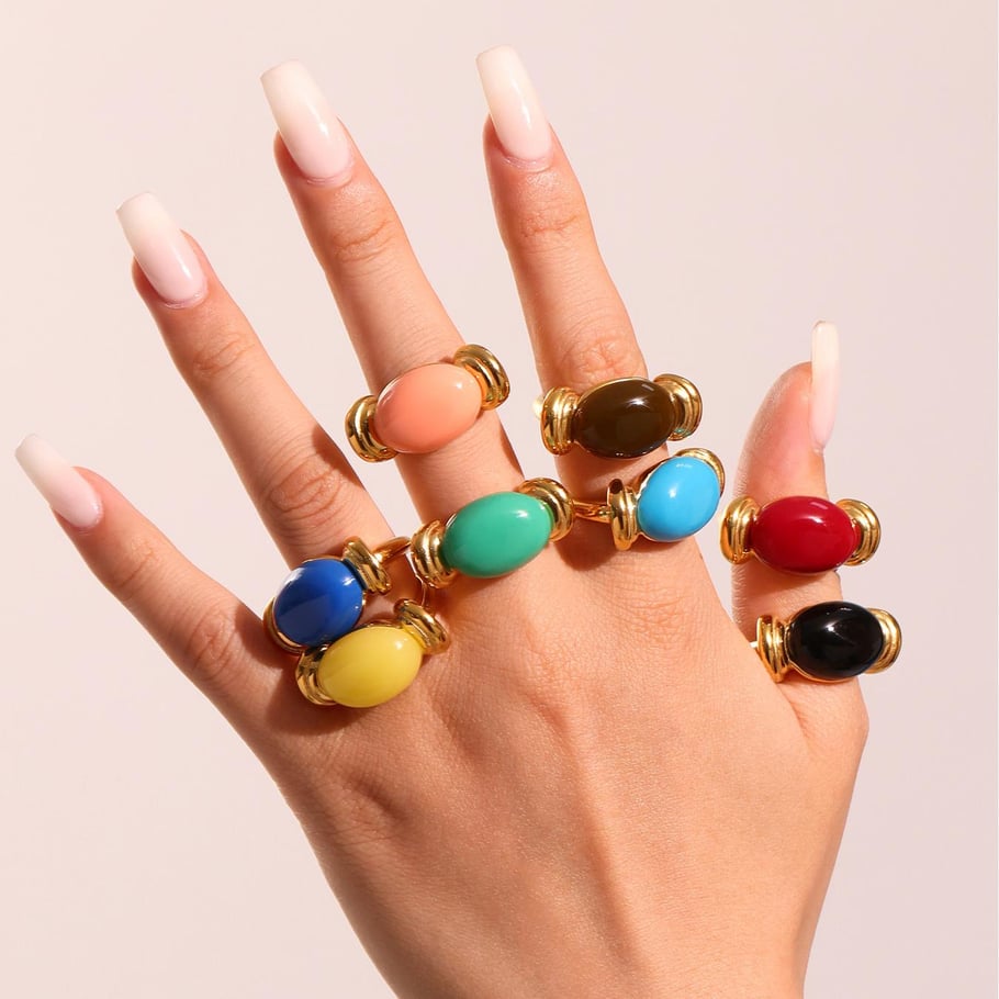 1 Piece Oval Resin Stainless Steel Gold Color Statement Rings Picture6