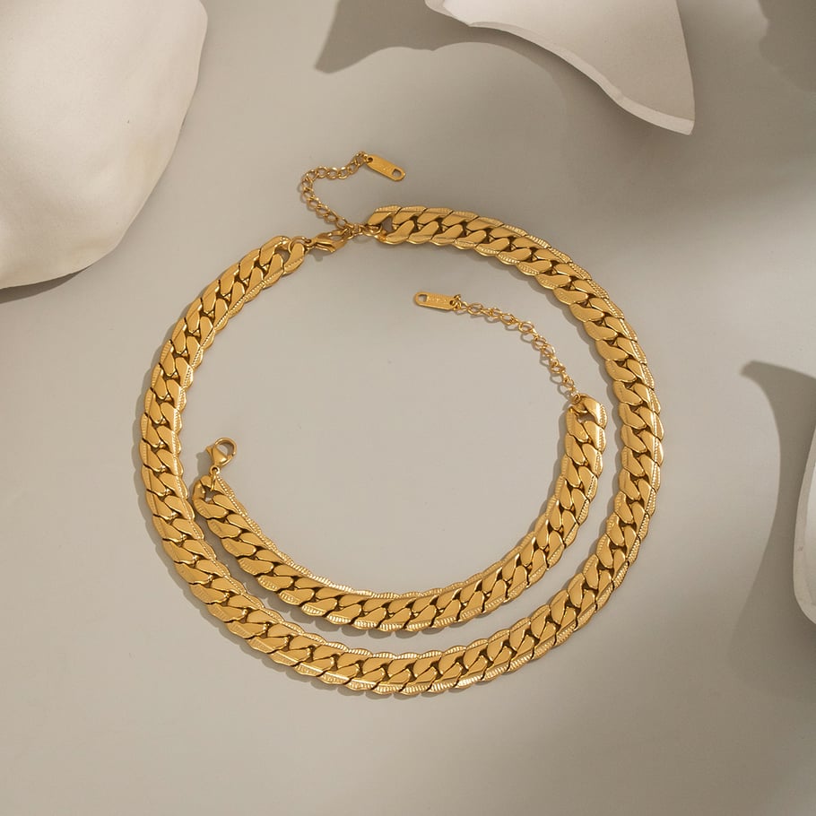 Set di gioielli da donna in acciaio inossidabile color oro, forma irregolare semplice, 1 pezzo Immagine2