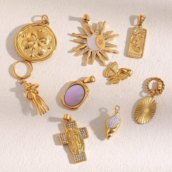 1 Paar einfache Serie süße Sonne DIY Edelstahl Gold Farbe Damen Anhänger