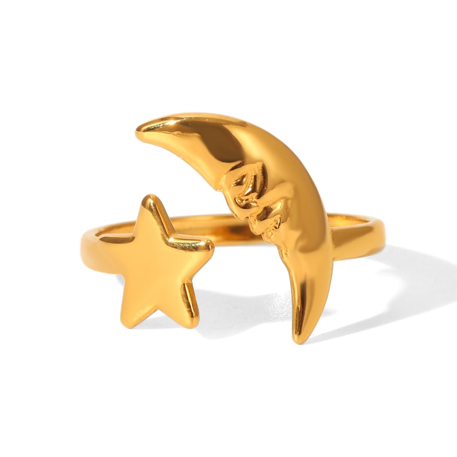 1 Piece Simple Series Daily Moon Stainless Steel Gold Color Statement Rings 