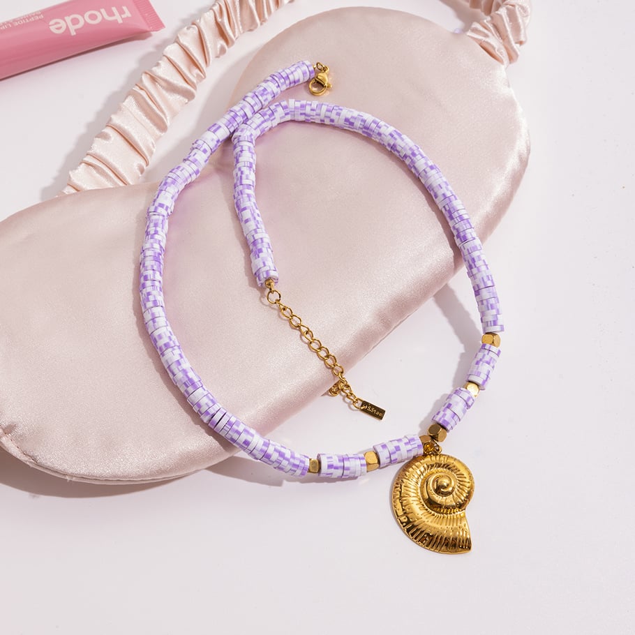 Collier avec pendentif en acier inoxydable couleur or pour femme, 1 pièce, coquillage vif Image6