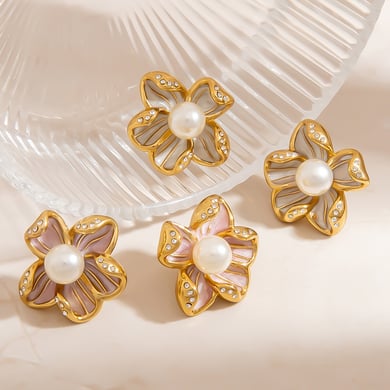 1 par de pendientes de botón de acero inoxidable con diseño de flores dulces y sencillas para mujer h5 Imagen4