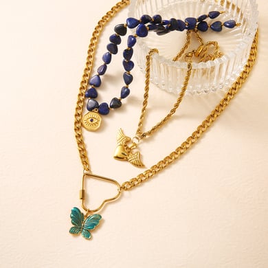 1 Piece Retro Heart Natural Stones Gold Color Beaded Necklace h5 Picture3