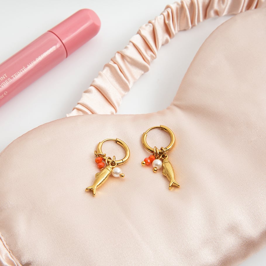 1 par de pendientes colgantes de acero inoxidable dorados con diseño de pez para mujer Imagen6