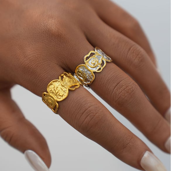 1 Stück einfache, elegante Blumenringe aus Edelstahl in Goldfarbe 2