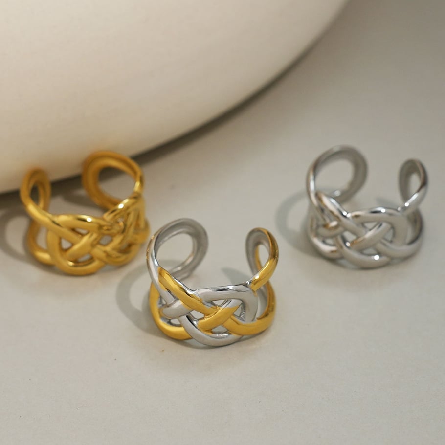 Anillos llamativos de acero inoxidable tejido informal en color dorado de 1 pieza Imagen6