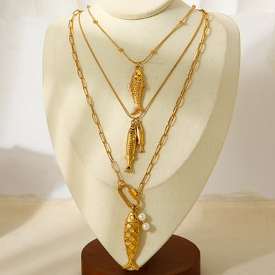 1 pezzo di collana con ciondolo a forma di tartaruga e pesce in acciaio inossidabile color oro h5 Immagine2