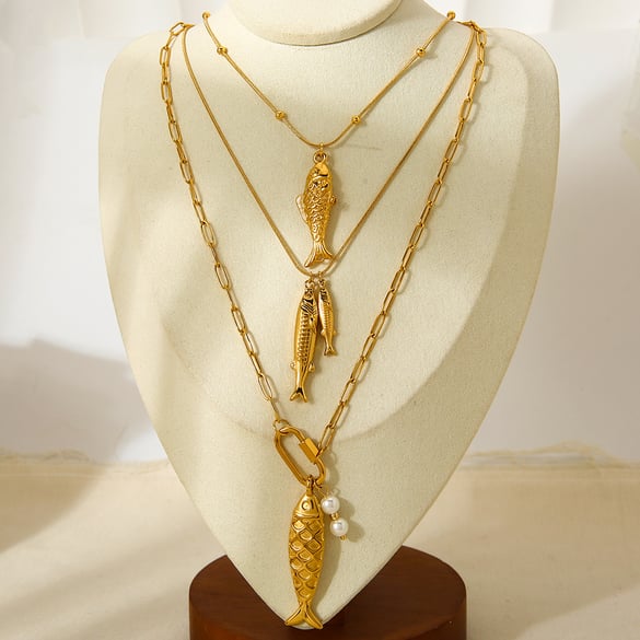 1 Piece  Vacation Turtle Fish Stainless Steel  Gold Color  Pendant Necklaces